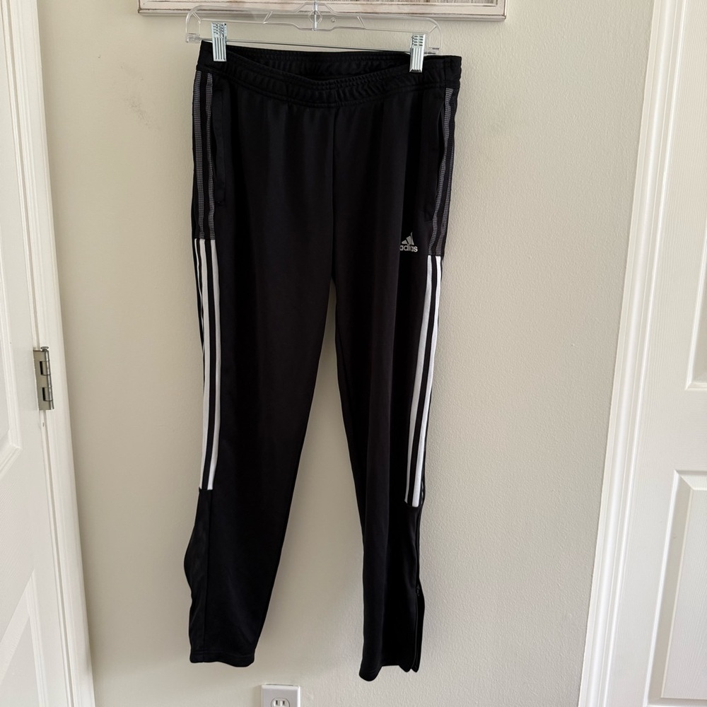 Adidas Black and White Track Pants with Tapered Fit